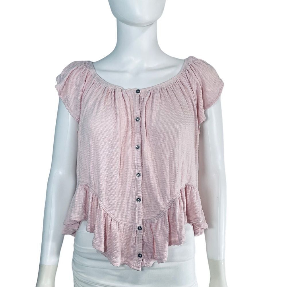 We The Free Pink Short Sleeve Ruffle Blouse Medium